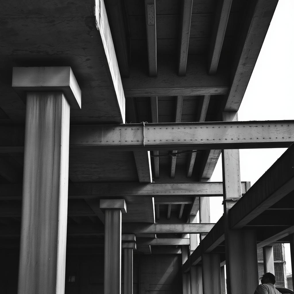Beton- und Stahlkonstruktion auf einer Baustelle